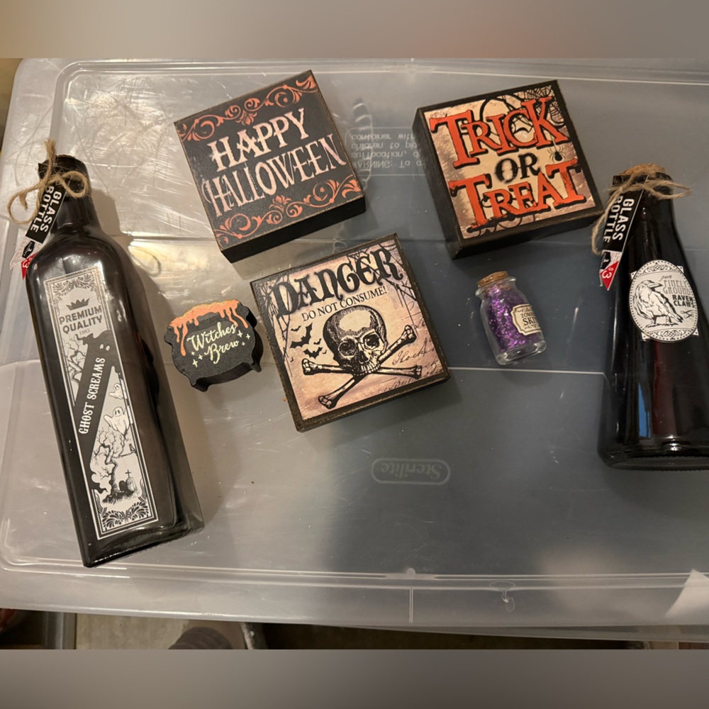 Halloween Decor Set with Bottles and Signs